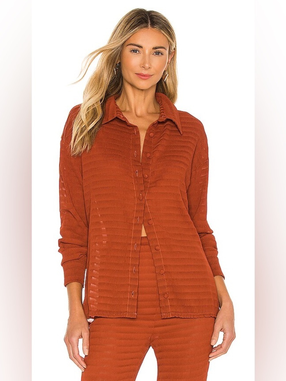 Camila Coelho Revolve Enrique Rust Ribbed Button-Front Women's Top Size XS